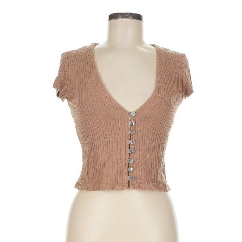 Reformation RARE COLOR Light Tan Button-Down Crop Top